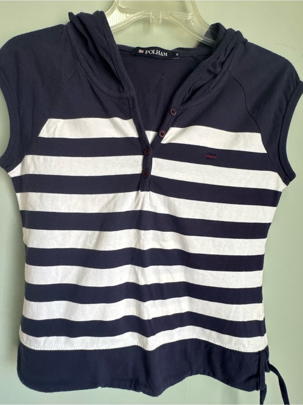 Navy & White Striped Hooded Sleeveless T-Shirt Size Small